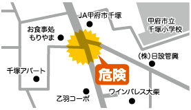 千塚交差点南の変則的な交差点MAP